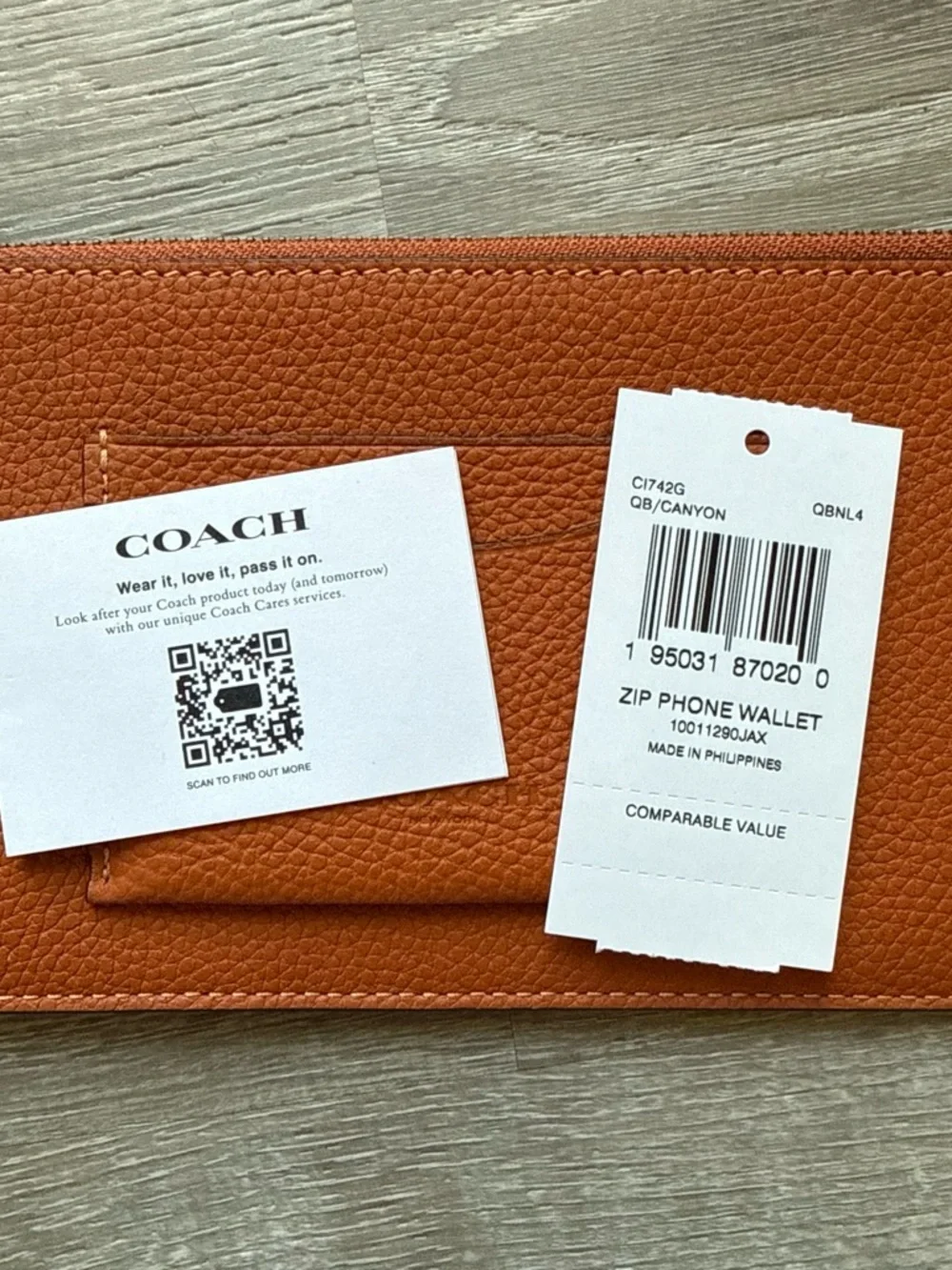 Coach Pebble Leather Zip Phone Wallet CI742G In Canyon